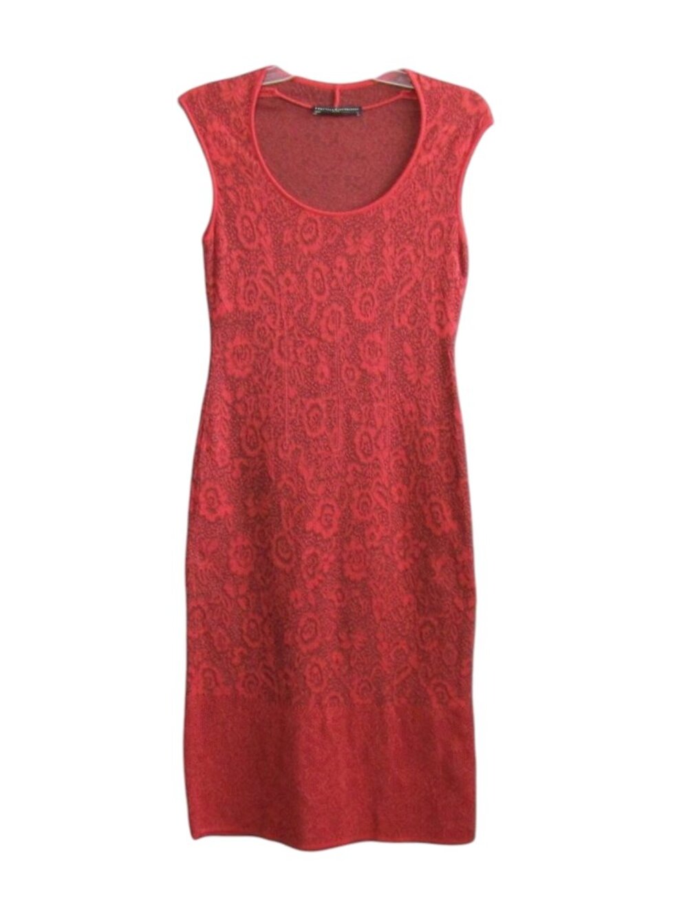 Peruvian Connection Red Floral Pointelle 100% Pima Cotton Knit Midi Dress Small